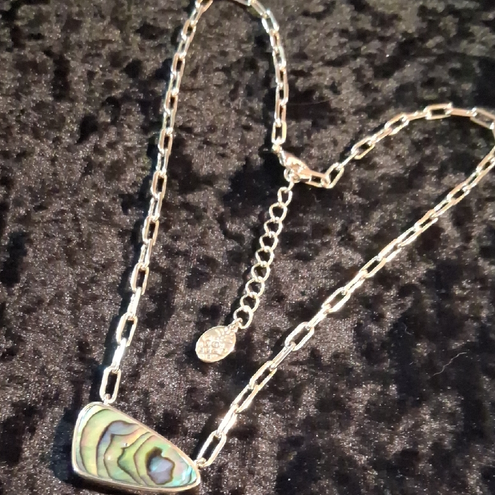 Green and Silver CCC CONNIE CRAIG Necklace with Iridescent Pendant